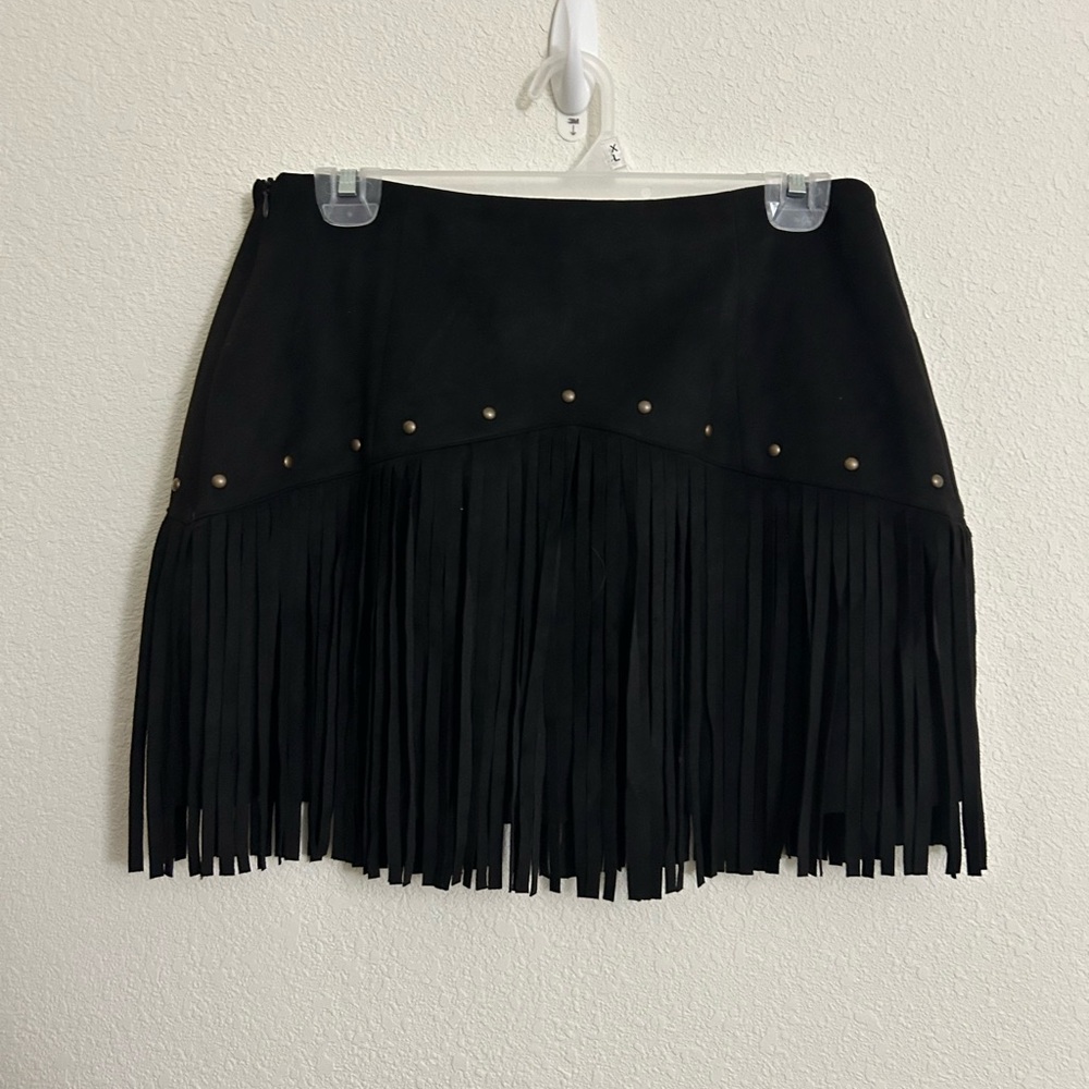 Relished Black Fringe Mini Skirt
